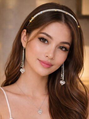 Rhinestone Headband with Tassel Chains Elegant Crystal Hairband